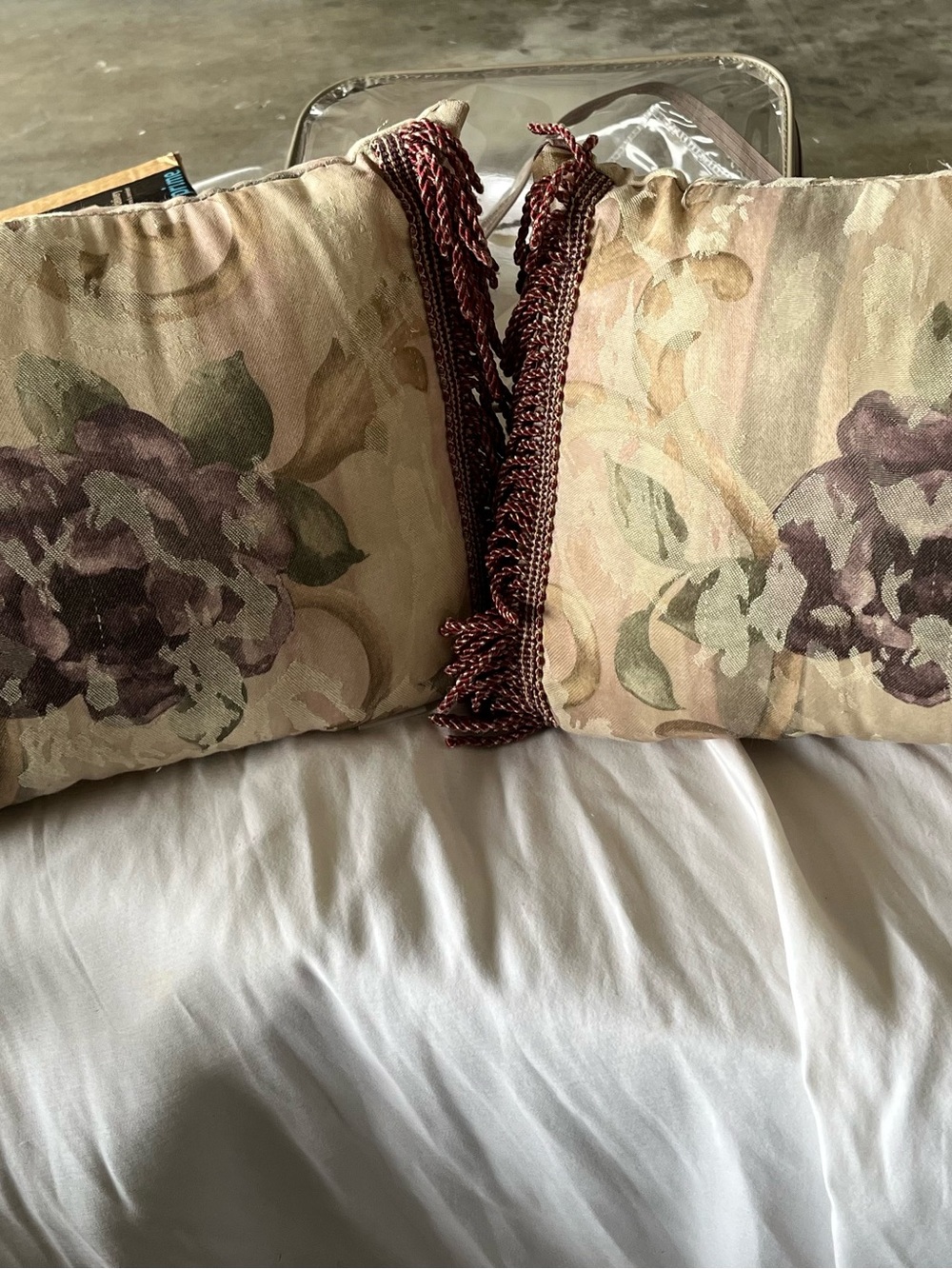 PM090426 Croscill Cream and Purple Floral Accent Pillow Pair